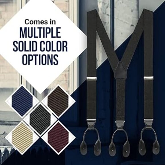 Hold’Em 1 3/8” Twill Elastic Suspenders for Men Leather Trimmed Button -Burgundy - Picture 7 of 7